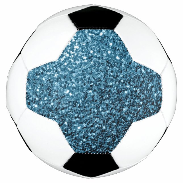 Light baby blue faux glitter sparkles bling soccer ball (Front)