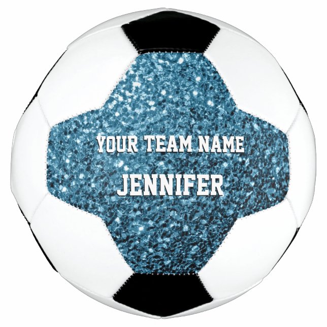 Light baby blue glitter sparkles Your name Team Soccer Ball (Front)