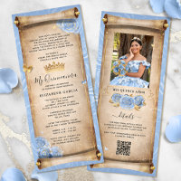 Light Baby Blue Gold Quince Scroll Invitation Card