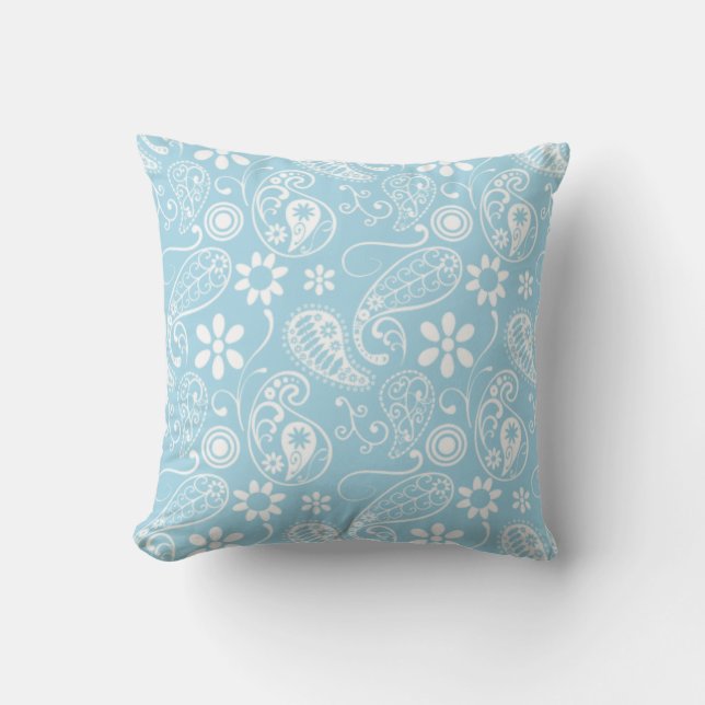 Light Baby Blue Paisley Pattern Throw Pillow (Front)