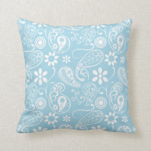 Light Baby Blue Paisley Pattern Throw Pillow