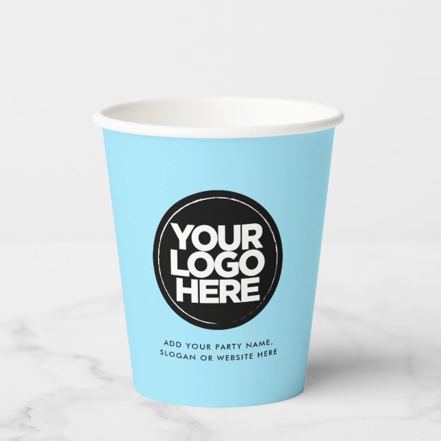 Light Baby Blue | Personalized Logo and Text Paper Cups (Front)