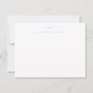 Light Baby Blue Script Monogram Swash Stationery Card