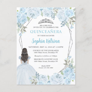 Light Baby Blue Silver Floral Princess Quinceañera Postcard