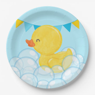 Light Baby Blue Watercolor Rubber Duck Party  Paper Plate