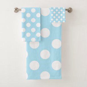 Light Baby Blue & White Polka Dots Dot Bath Towel Set