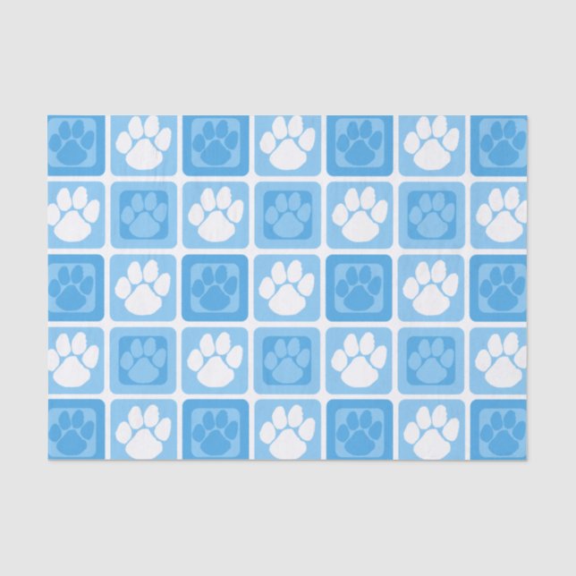 Light Baby Blue & White Repeating Pawprint  Tissue Paper (Front)