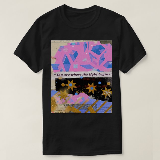 Light Begins Within – Pink & Gold Gem Design T-Shirt (Design Front)