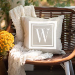 Light Beige and White Classic Square Monogram Outdoor Pillow<br><div class="desc">Design your own custom throw pillow in any colour combination to perfectly coordinate with your home decor in any space! Use the design tools to change the background colour and the square border colour, or add your own text to include a name, monogram initials or other special text. Every pillow...</div>