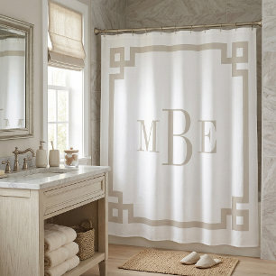 Light Beige and White Greek Key   Monogrammed