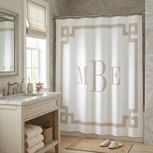 Light Beige and White Greek Key | Monogrammed (Creator Uploaded)