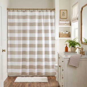 Light Beige and White Stripes Shower Curtain