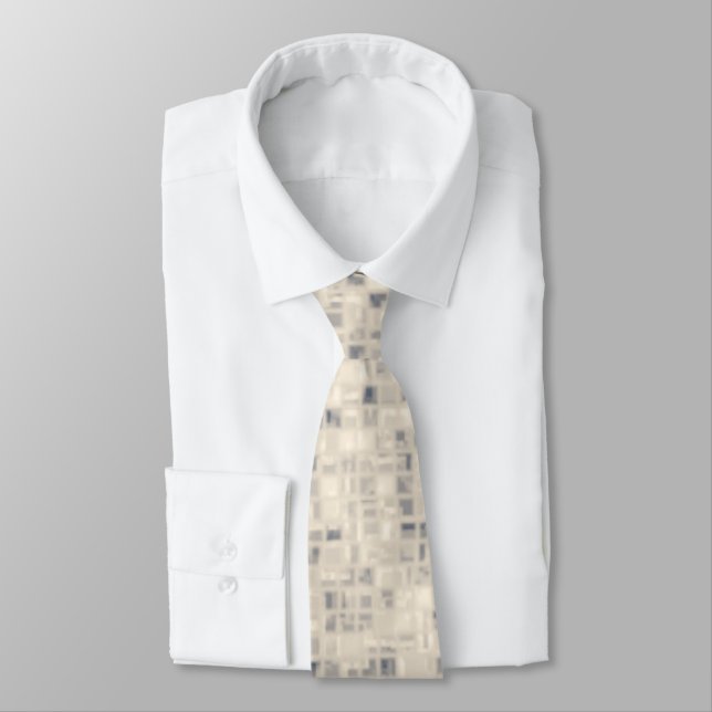 Light Beige Block Pattern Tie (Tied)