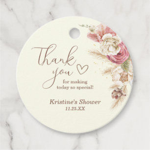 Light Beige Boho Floral Thank You Baby Shower Favour Tags