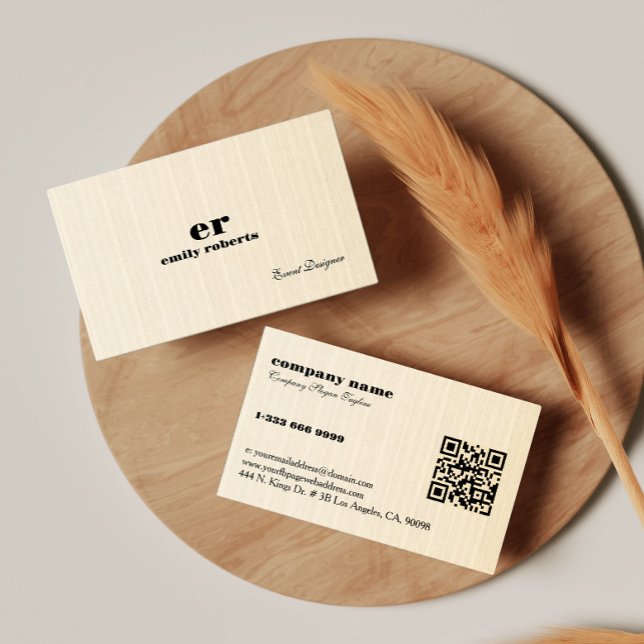 Light Beige Burlap Linen QR Code Business Card (Creator Uploaded)