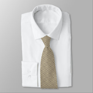 Light Beige Greek Pattern on Brown Tie
