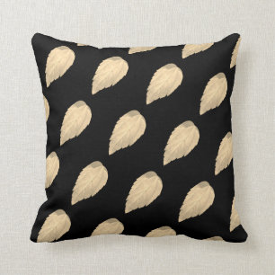 Light Beige Leaves Pattern on Black Throw Pillow