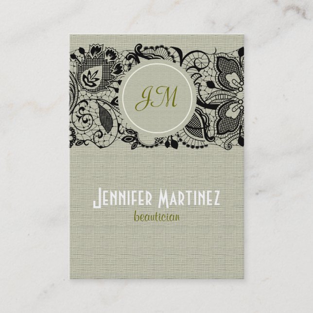 Light Beige Linen & Black Lace Business Card (Front)