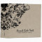 Light Beige Linen Burlap Black Floral Lace