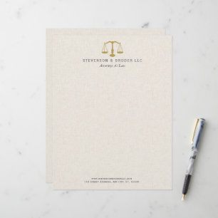 Light Beige Linen & Gold Law Practice Scale Letterhead