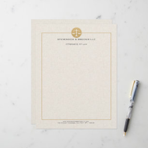 Light Beige Linen & Gold Law Practice Scale Letterhead