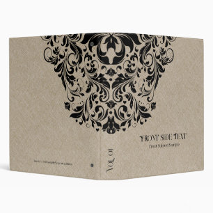 Light Beige Linen Texture Black Floral Ornament Binder