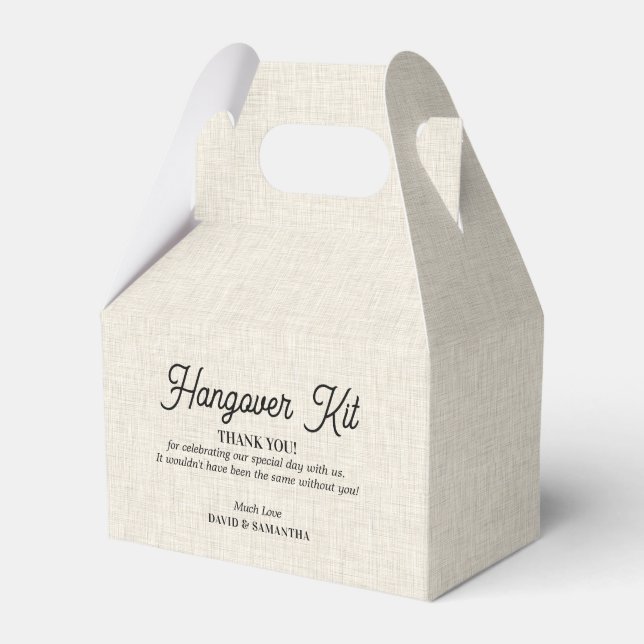 Light beige linen texture Hangover kit Favor Box (Front Side)