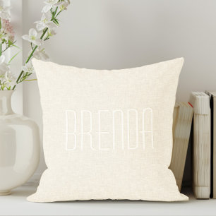 Light Beige Linen Texture Monogram Throw Pillow
