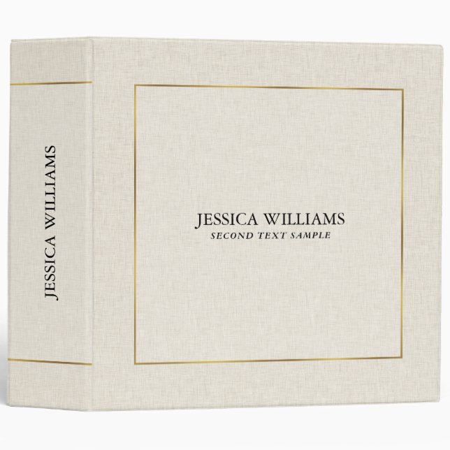Light beige linen texture simple gold frame binder (Front/Spine)