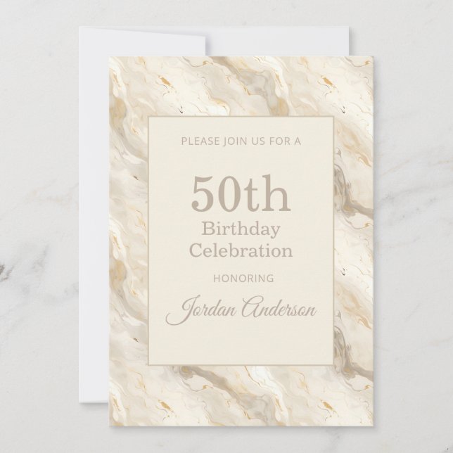 Light Beige Marble 50th Birthday Invitation (Front)
