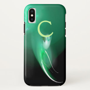 LIGHT BIRD / BLACK AND GREEN ABSTRACT MONOGRAM iPhone XS CASE