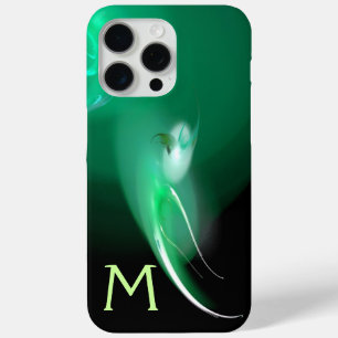 LIGHT BIRD / BLACK AND GREEN ABSTRACT MONOGRAM iPhone 15 PRO MAX CASE