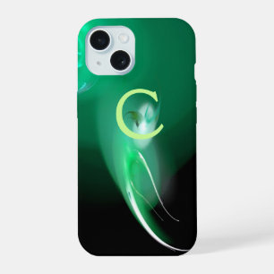 LIGHT BIRD / BLACK AND GREEN ABSTRACT MONOGRAM iPhone 15 CASE