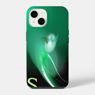 LIGHT BIRD / BLACK AND GREEN ABSTRACT MONOGRAM iPhone 14 CASE