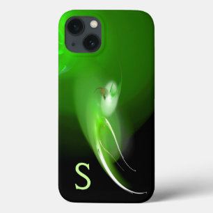 LIGHT BIRD ,BLACK BRIGHT GREEN ABSTRACT MONOGRAM  iPhone 13 CASE
