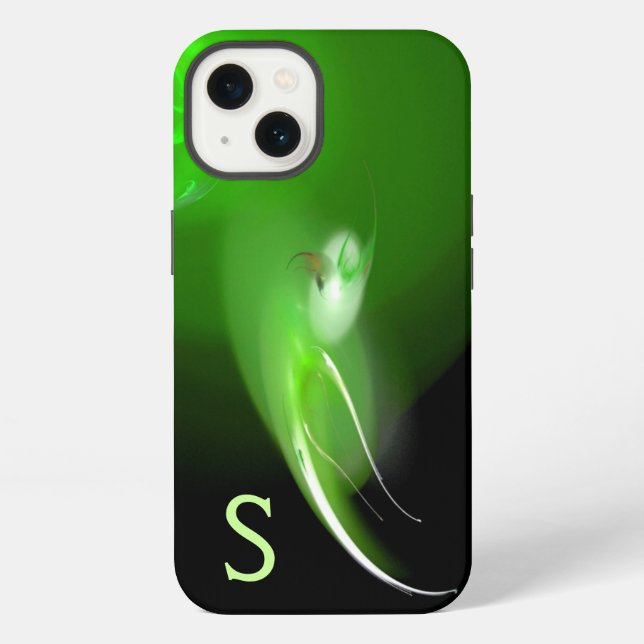 LIGHT BIRD ,BLACK BRIGHT GREEN ABSTRACT MONOGRAM  iPhone CASE (Back)