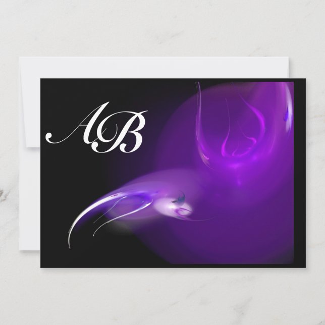 LIGHT BIRD IN PURPLE MONOGRAM INVITATION (Front)
