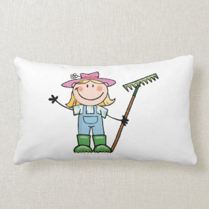 Light Blonde Gardener with Pink Hat Lumbar Pillow