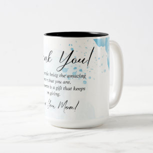Light Blu Floral Thank You Mom Gift Idea Two-Tone Coffee Mug