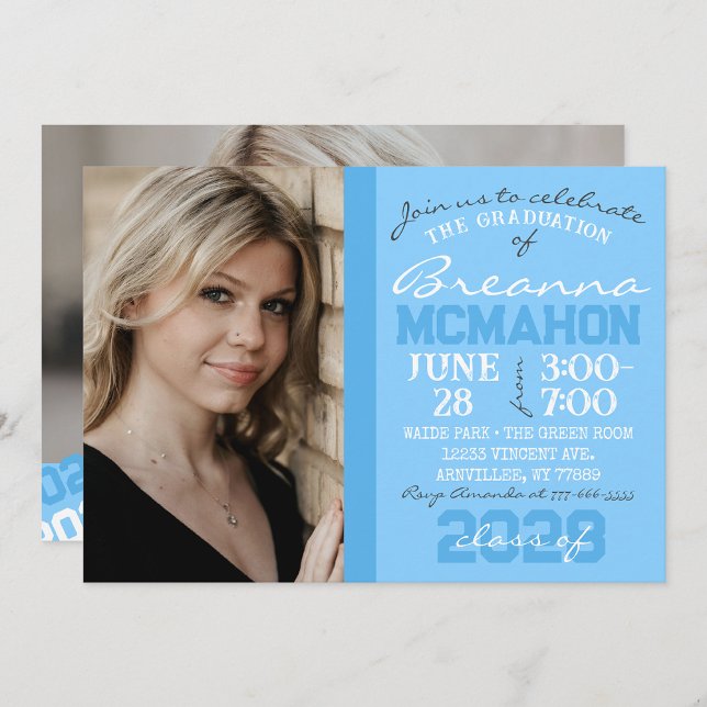 Light Blue 2 Toned Graduation 2 Photo Invitation (Repeating Class Year 1 & 2 Photo Graduation Invitations & Announcements)