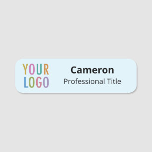 Light Blue 3.5 inch Name Tag Logo Rounded Corners
