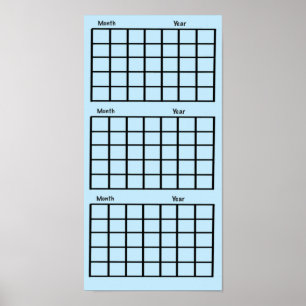 Light Blue 3 Month Calendar Poster