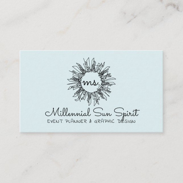 Light Blue Abstract Spiritual Celestial Sun Business Card (Front)