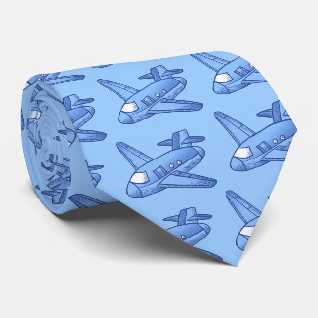 Light Blue Airplane mens tie (Rolled)