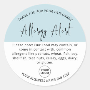 Light Blue Allergy Food Warning Alert Sticker
