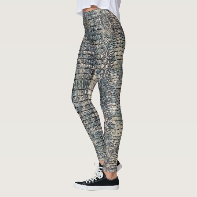 Light Blue Alligator Reptile Leather Pattern Leggings (Left)