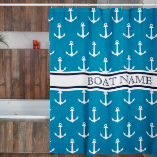 Light Blue Anchor Pattern Nautical Boat Name 