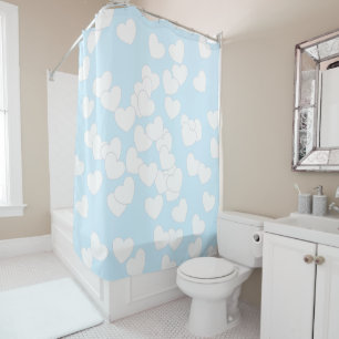 Light Blue And Big White Hearts Shower Curtain