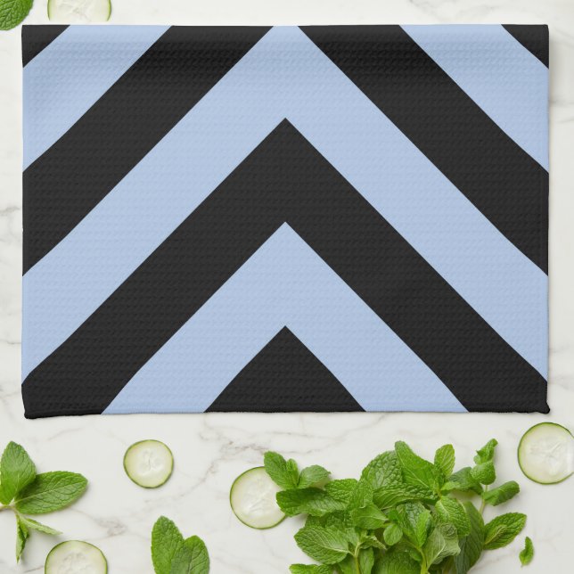 Light Blue and Black Chevrons Kitchen Towel (Folded)