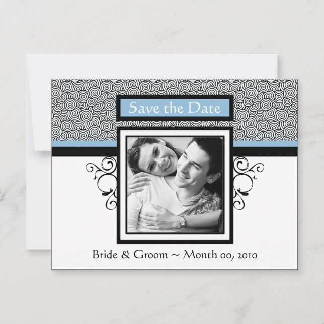 Light Blue and Black Save the Date Photo Cards (Front)